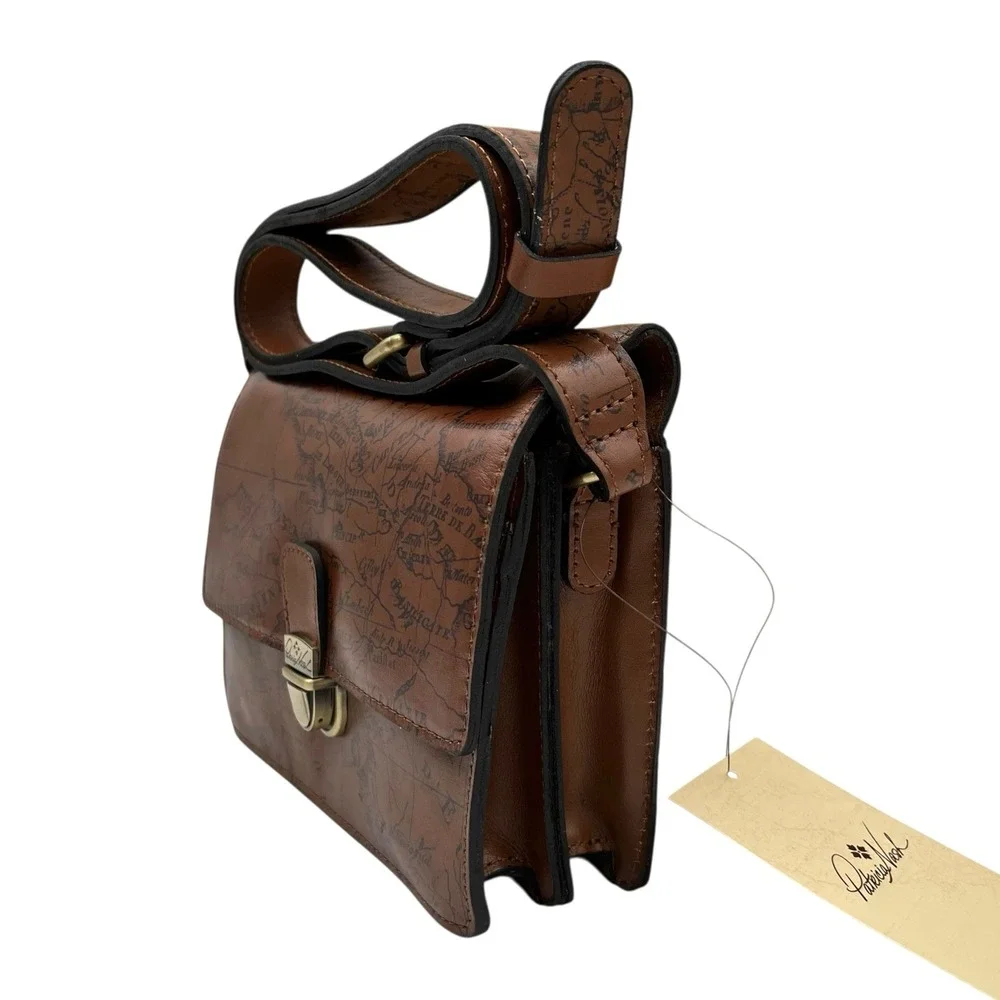 Patricia Nash Womens Liana Leather Crossbody Signature Map Brown Multi-pocket